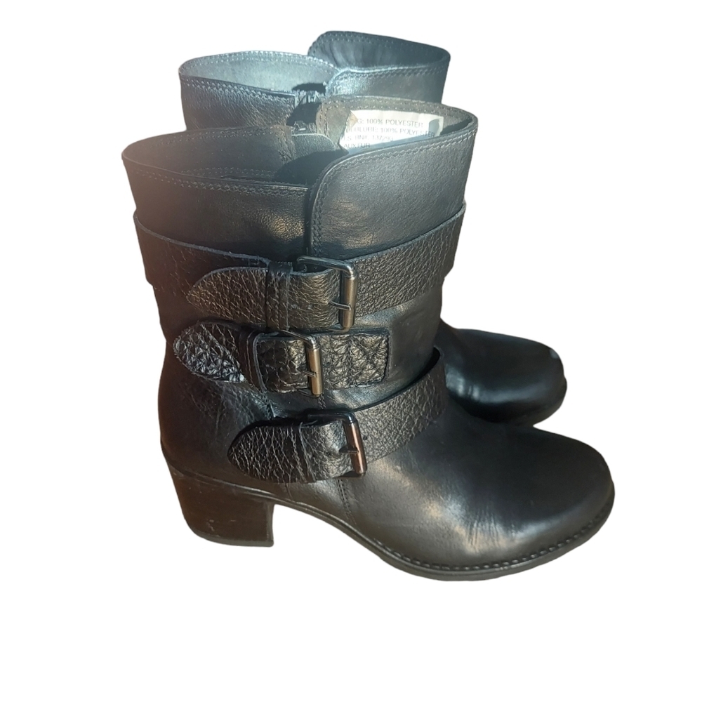 Clarks Black Ankle Boots with Buckle Straps. Item #3998